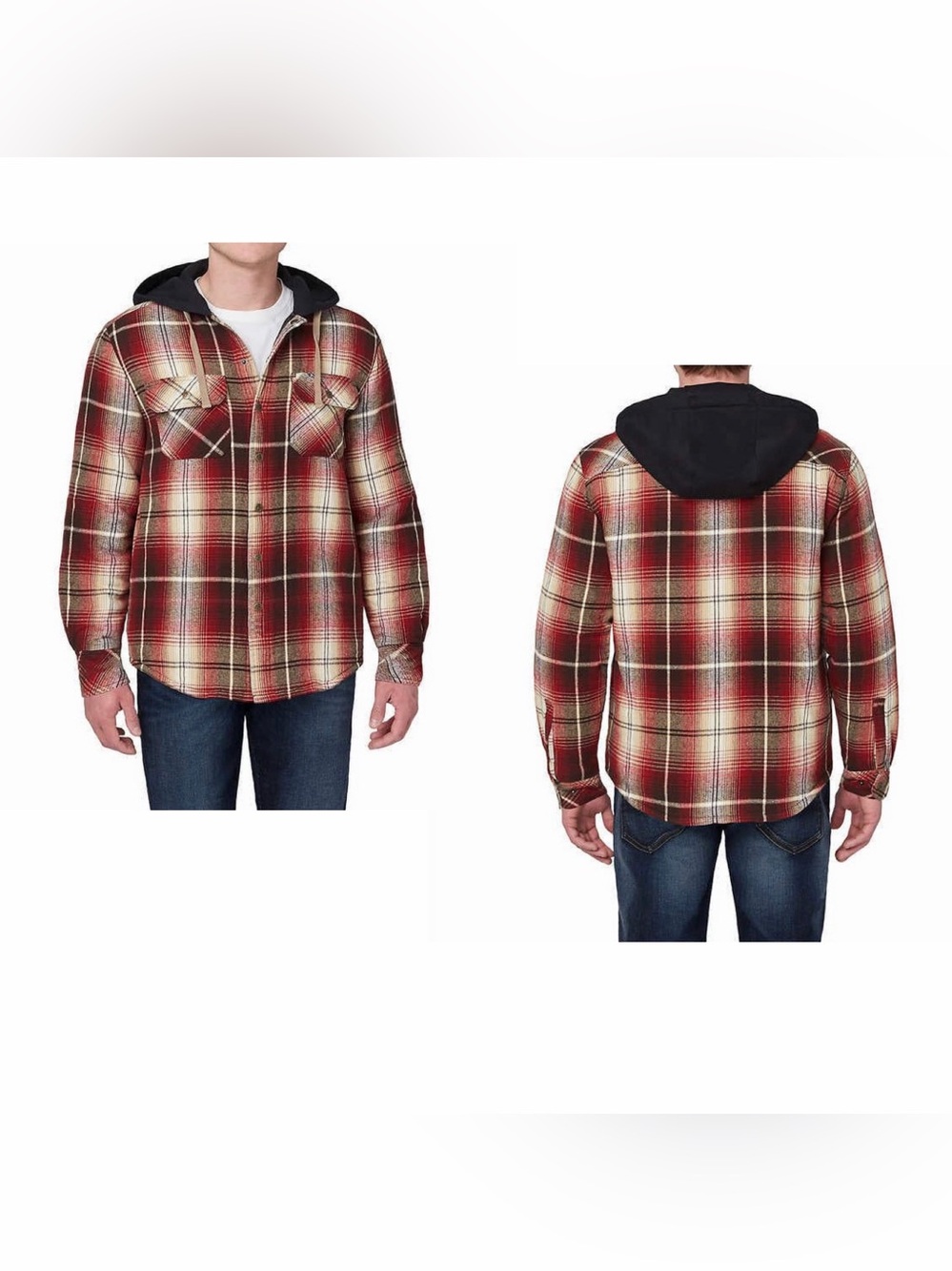Men's Red Plaid Hooded Shirt Jacket